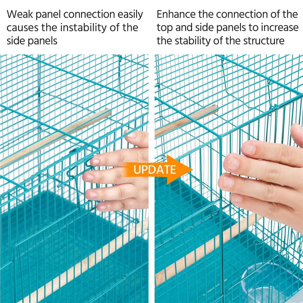 Alden Design 30" Bird Cage with Slide-Out Tray and Wood Perches, Teal Blue