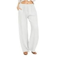 thumbnail image 2 of DPTALR Women's Solid Color Linen Loose Casual Wide-Leg Long Pants,White,Size XXXL, 2 of 5