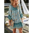 thumbnail image 6 of TEMOFON Women Casual Floral Print Dresses Summer Boho V Neck 3/4 Long Sleeve Flowy Loose Mini Dress Blue, 6 of 6
