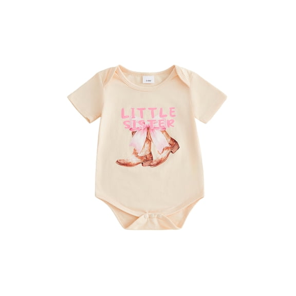 BemeyourBBs Baby Girl Little Sister Big Sister Matching Outfit Nebworn Baby Girl Cowgirl Outfit Western Baby Summer Clothes Bubble Romper Letter Boot Print Short Sleeve Bodysuit Jumpsuit Playsuit