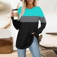 thumbnail image 2 of UTSJKR Womens Color Block Tunic Tops to Wear with Leggings Long Sleeve Thumb Hole Shirts Crew Neck Curved Hem Basic Graphic Tees Blue XXL, 2 of 5
