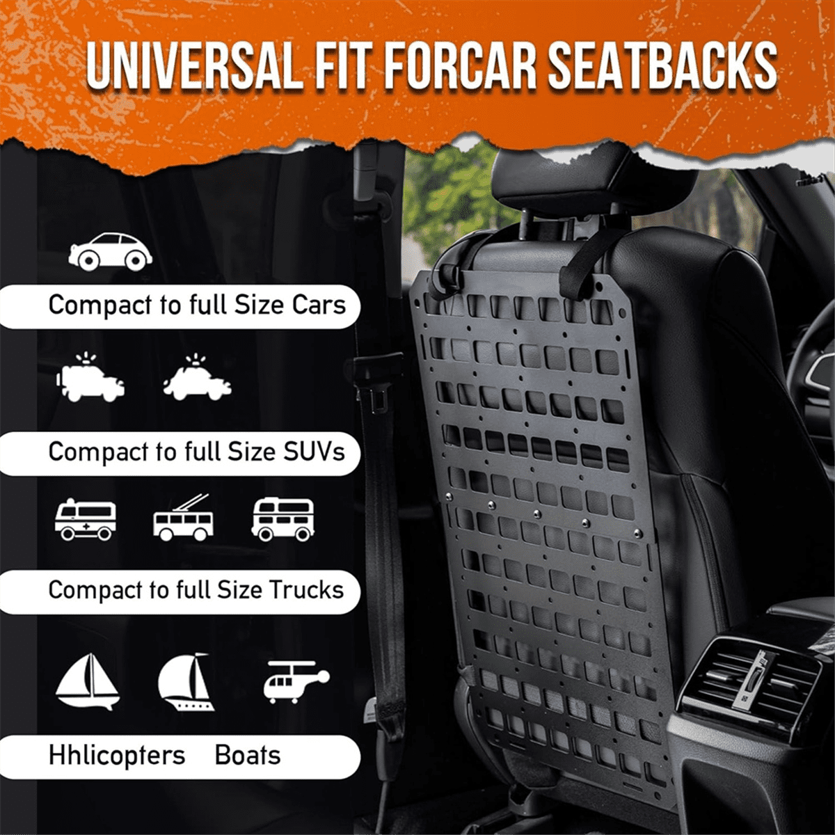 Car Seat Back Molle Panel, Panel Organizer for Car, SUV Truck, Equipment Modular Pouch Tool Accessories