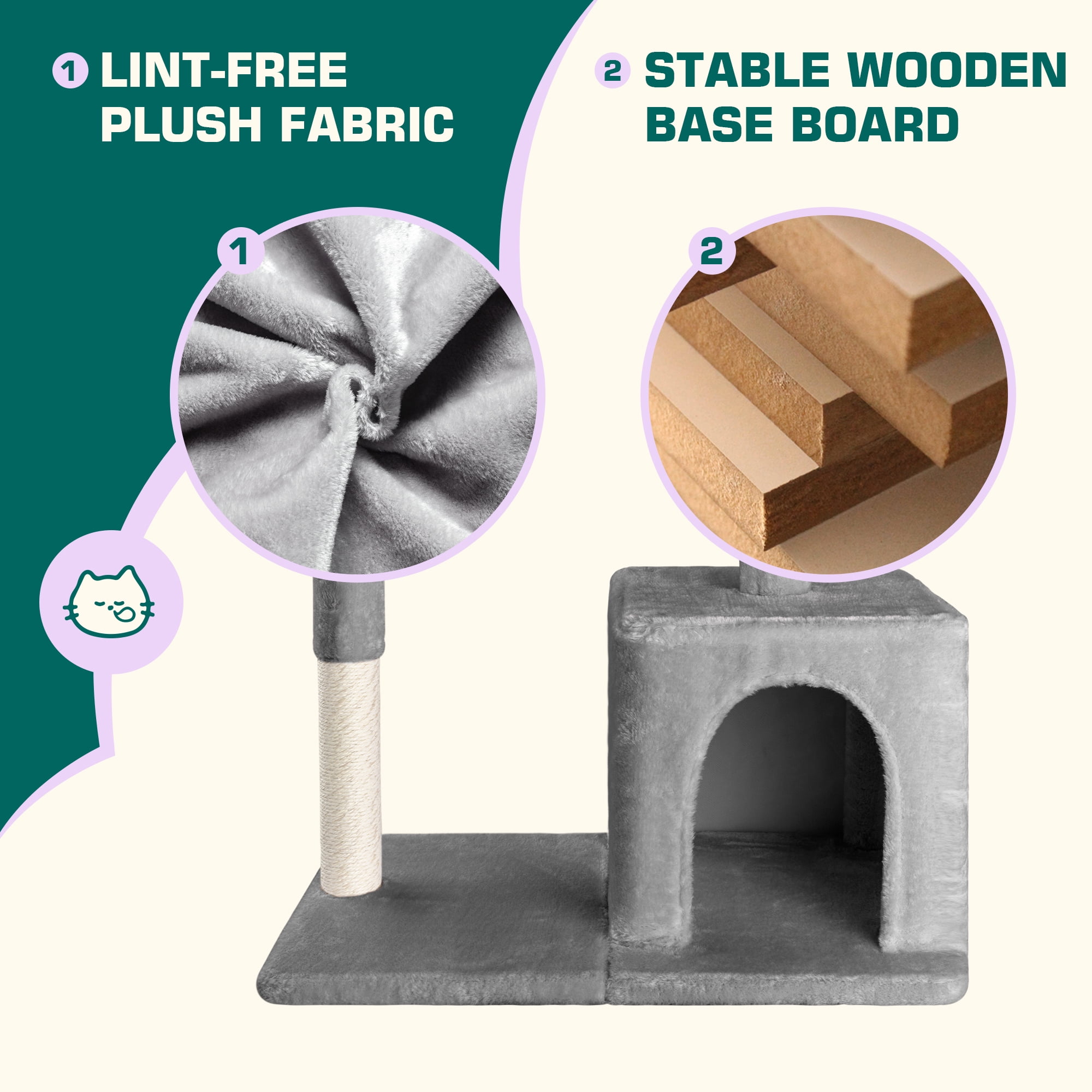 Einfach Small Cat Tree 29.5" Tower Condo with Sisal Scratcing Post Hammock Top Perch for Indoor Cats, Grey