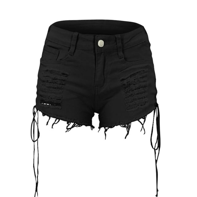 Pantalones cortos vaqueros con aberturas laterales para mujer: cintura alta, tejido elástico, estilo informal/fiesta, tallas S-XXXL (tallas UK/EU/US, cintura/cadera)