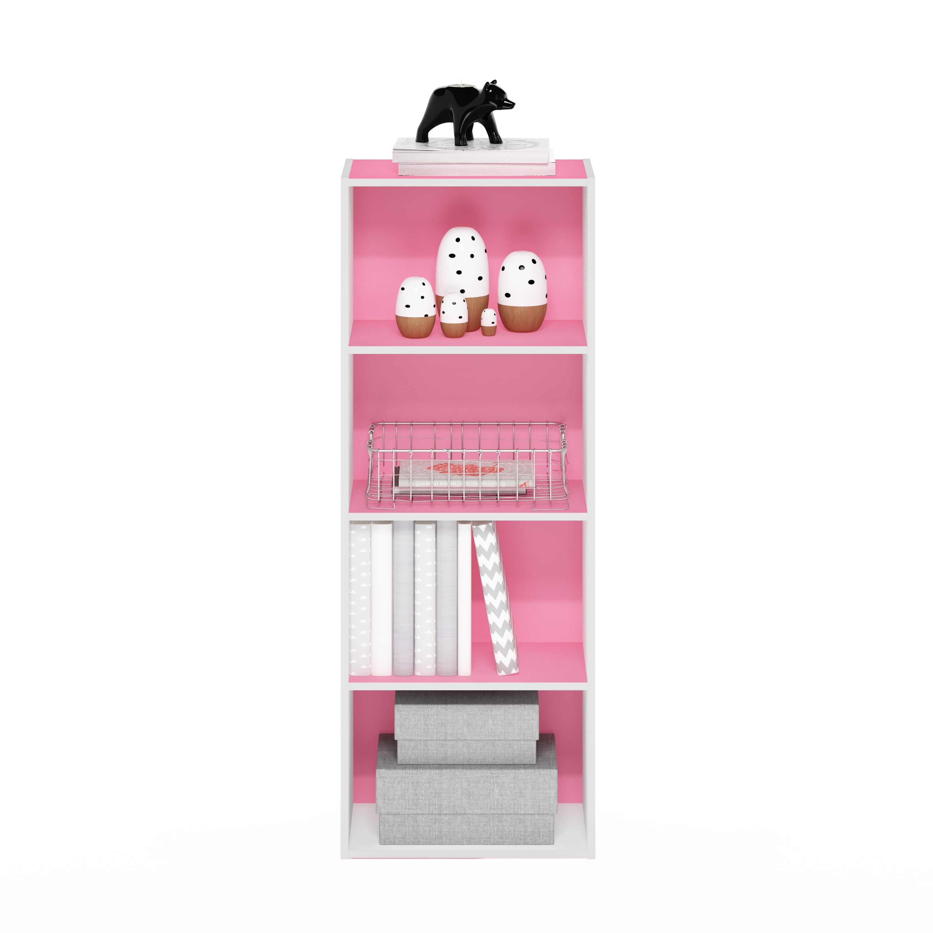 Furinno Luder 4-Tier Open Shelf Bookcase, Pink/White