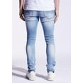 thumbnail image 4 of Crysp Denim Men's Light Wash Distressed Rip & Repair Skinny Fit Stretch Jeans (32, Light Blue Stonewash), 4 of 6
