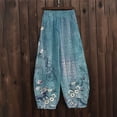 thumbnail image 6 of frariair Linen Pants Women Pant For Summer Causal Baggy Wide Leg Waist Elastic Relax Fit Trouser With Pockets Navy, 6 of 6