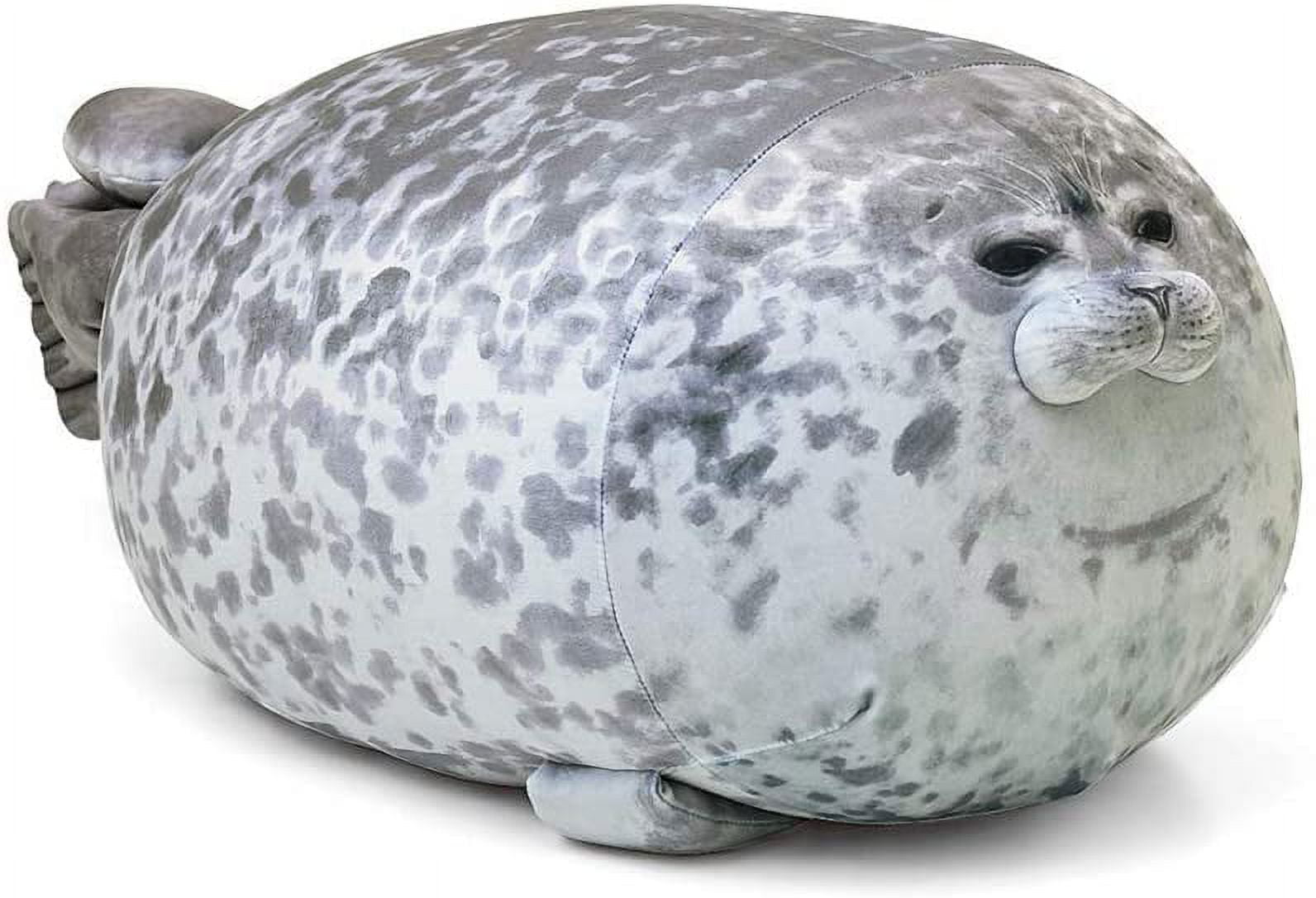 Chubby Blob Seal Plush Pillow, Cute Stuffed Animal Seal Plushie Toy, Cotton Plushy Ocean Gray 16 Inch