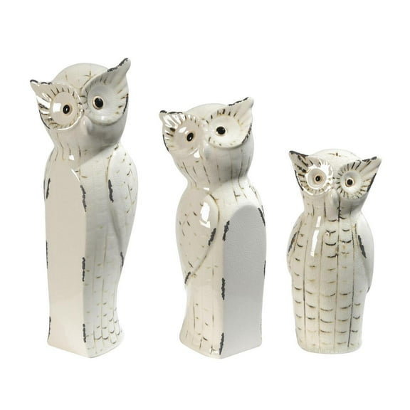 Decorative Ceramic White Owls, Set of 3