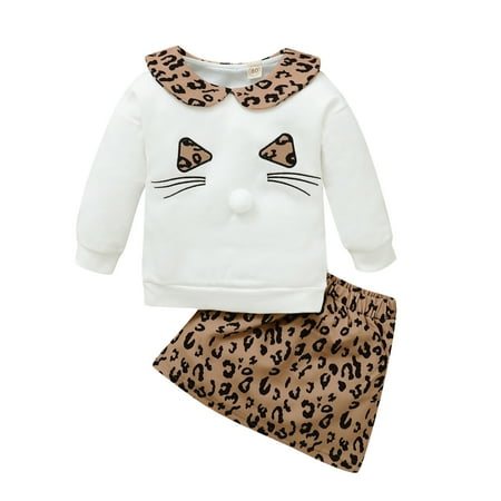 

Utoimkio Toddler Girl Dresses Long Sleeve Casual Dresses for Girls Toddler Baby Girls Cartoon Pullover Sweatshirt Tops+Leopard Skirt Outfits