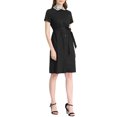 thumbnail image 6 of INSPIRE CHIC Women's Peter Pan Collar Button Down Belted Short Sleeve Denim Shirt Dress S Black, 6 of 6