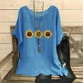 thumbnail image 2 of QATAINLAV Hauts d'Été en Coton et Lin pour Femmes Mode Tunique Imprimé Tournesol T-Shirts Amples Décontractés Col Rond Manches Courtes Blouses Fluides Hebdomadaire Prime Bleu P, 2 of 8