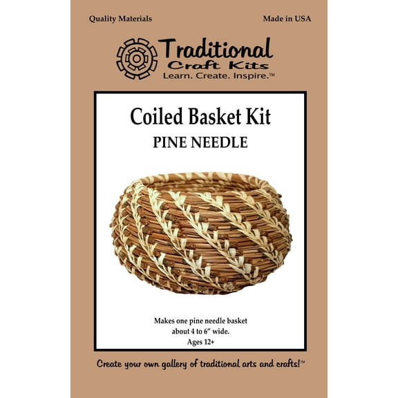 Traditional Craft Kits: Coiled Basket Kit - Pine Needle - Basketry materials to make one basket - Brown color