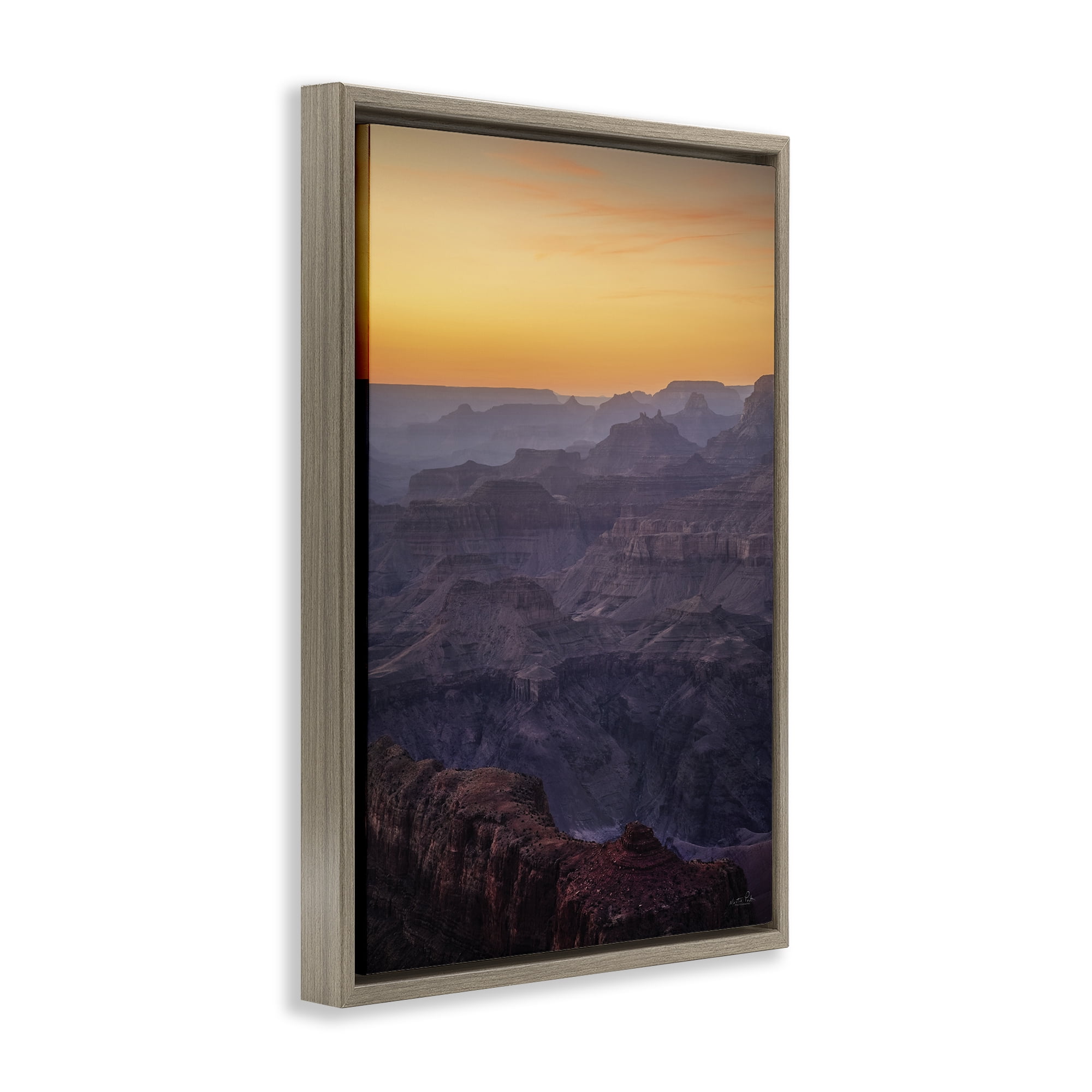 Stupell Industries Orange Sunset Canyon Landscape & Nature Photography Brown Floater Framed Canvas Art Print Wall Art, 21 x 31