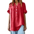thumbnail image 5 of GZWYHT Cotton Gauze Tops For Women，Stand Collar Cowl Neck Tops for Women Medium Sleeve Casual Oversized Tshirts for Women Long Sleeve Shirts for Women Linen Shirts Red 4XL, 5 of 5