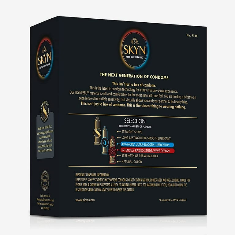 SKYN Selection – 24 Count (10 Original, 6 Extra Studded, 8 Extra Lube) – Lubricated  Latex-Free Condoms HSA/FSA Eligible