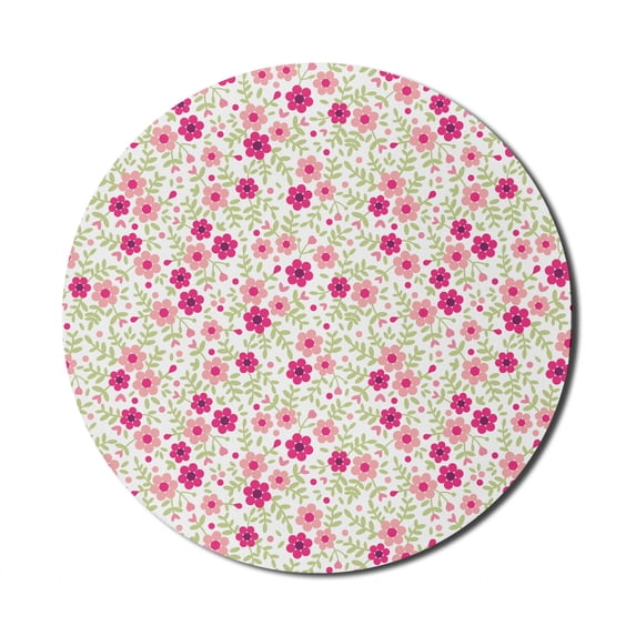 Garden Mouse Pad for Computers, Summer Season Daisies Pastel Toned Floral Field Meadow Garden Yard Motif, Round Non-Slip Thick Rubber Modern Mousepad, 8" Round, Pale Green Blush Pink, by Ambesonne