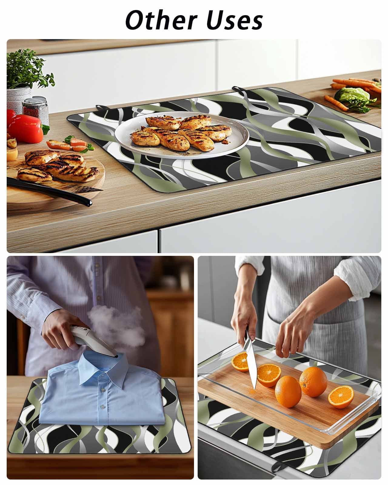 Stove Top Covers for Electric Stove, Sage Green Stripe Glass Stovetop Cover Protector, Grey White Geometric Modern Abstract Induction Cooktop Protector Oven Mat for Kitchen Countertop 24"x21"