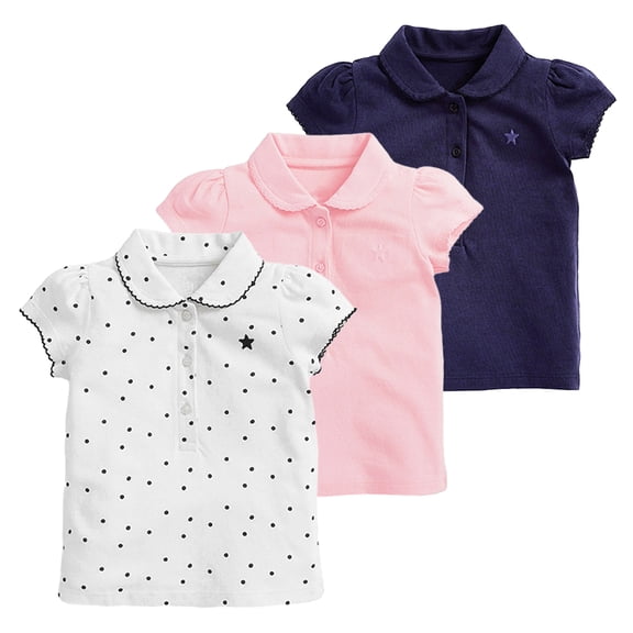 KYAIGUO Kids Baby Girls Summer Lapel T-Shirt for Toddler Girls Fashionable Short Sleeve Tees Casual Daily Cotton Shirt Tops for 2-7 Years