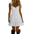 thumbnail image 2 of QUNYINEY Mini Women's Sundresses White Cotton Linen Sleeveless Summer Sleep Dress Loose Fit Ruffle Hem A Line V Neck Dresses, 2 of 7