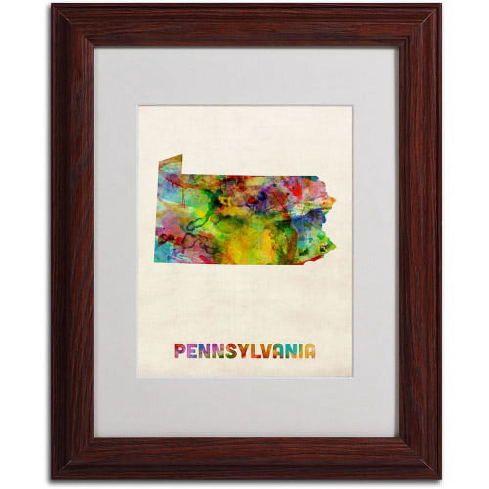Trademark Fine Art "Pennsylvania Map" Matted Framed Art by Michael Tompsett, Wood Frame