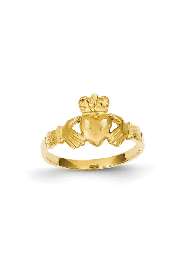 14K Satin & Diamond-cut Claddagh Ring
