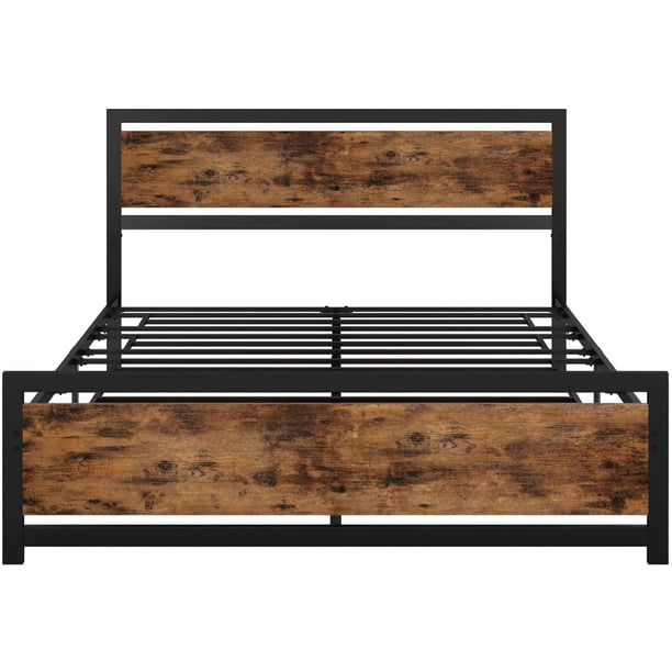 LIKIMIO Bed Frame with Headboard, Strong Support, Industrial Style
