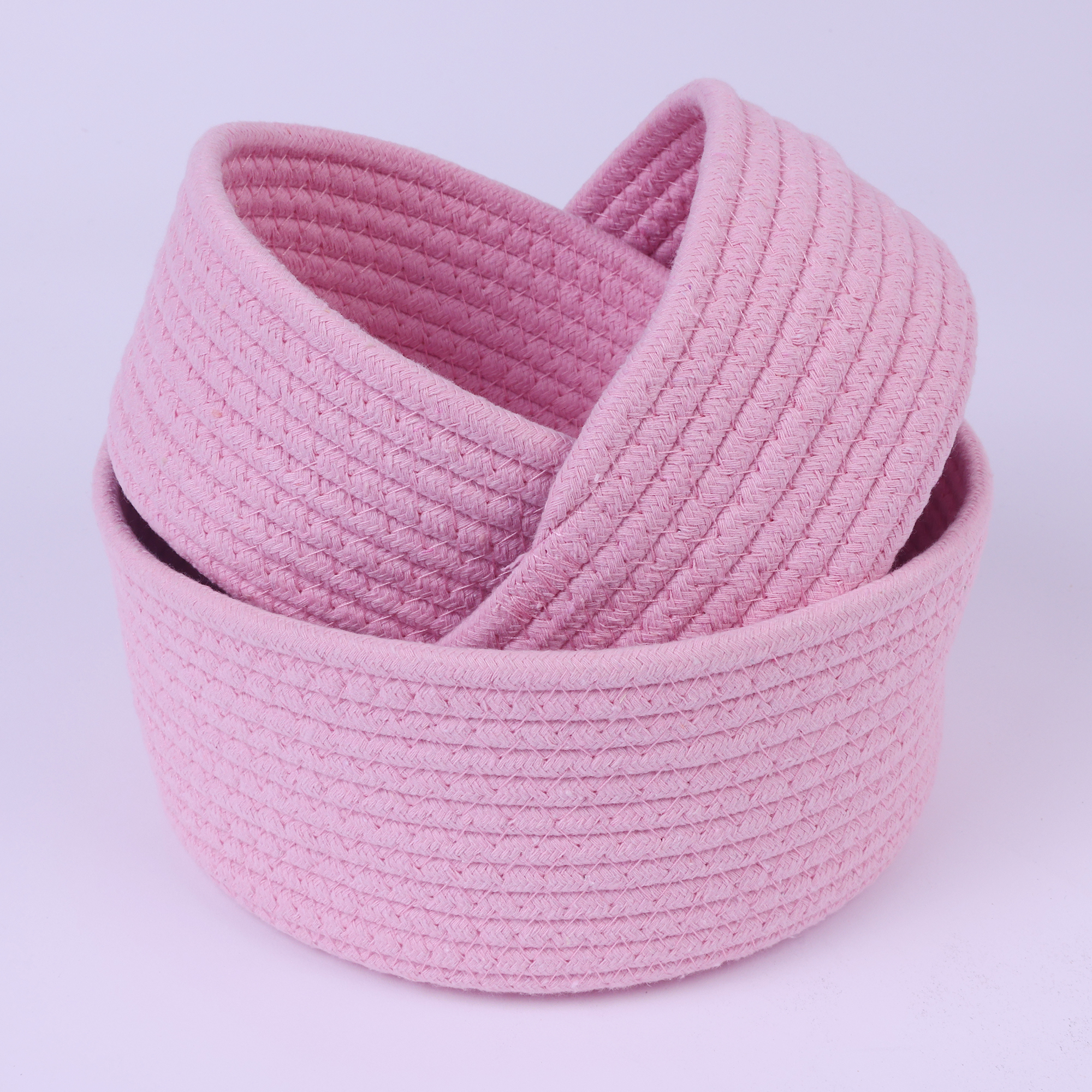 Unique Bargains Round Woven Storage Basket Small Storage Bin for Home Decor Pink L