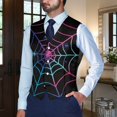 thumbnail image 3 of Uourmeti Slim Fit Formal Vest for Party Corporate, Woven Fabric Button Casual Waistcoat Vest, Colorful Spider Web Design, 3 of 7