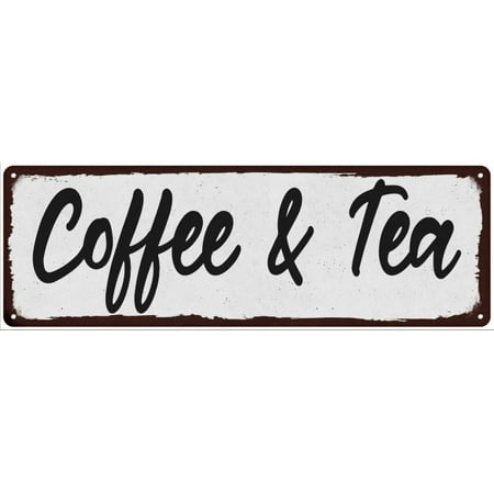 Coffee Tea Black On White Shabby Chic Metal Sign 8x24 Room Decor