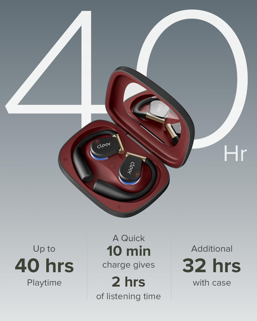 Cleer Arc3 Sports Pro Open Ear Headphones, Dolby Audio True Wireless,40Hr Battery, BT 5.4, IPX7, Heart Rate Monitoring, Smart Case, Comfort Fit, Black