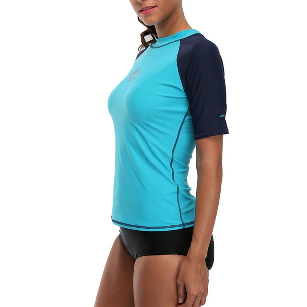 Charmo Women's Short-Sleeve Rashguard Swimwear UPF 50+ Rash Guard Athletic  Tops 