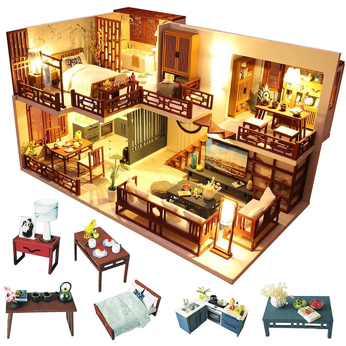 Details about   Doll House Mini Living Room Style For Dolls Miniature Wooden Material With Light 