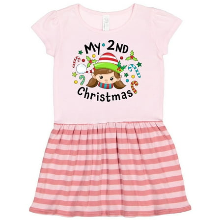 

Inktastic My 2nd Christmas Elf Girl with Candy Canes Gift Toddler Girl Dress