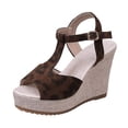 thumbnail image 6 of Rokment Womens Platform Wedge Dressy Sandals Stylish Casual Leopard Suede Peep Toe Ankle Strap Linen Chunky High Heels Gladiator Summer Dress Shoes Brown Size 9, 6 of 8