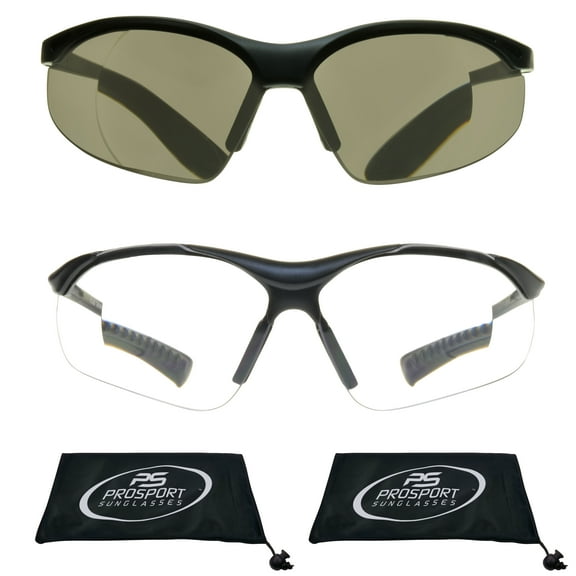 proSPORT Safety Readers Reading Glasses Wrap Men Women Black & Clear NOT BIFOCAL