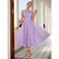 thumbnail image 5 of Purple Vintage Lace High-Neck A-Line Midi Dress With Cap Sleeves For Party Wedding Graduation, 5 of 6