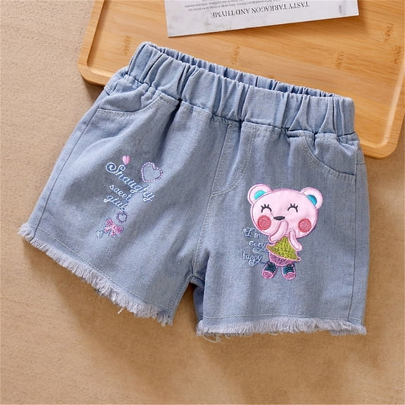 Kiviey Summer Shorts for Girls 100%Cotton Denim Shorts Thin Solid Shorts Size 3-4T
