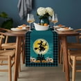 thumbnail image 2 of Halloween Table Runner - 60 Inch Long, Kitchen Dining Table Runner Dresser Scarves, Riding Black Witch Cat Green Plaid Pumpkin Farmhouse Decor for Coffee Tables Wedding Party Banquet, 2 of 8
