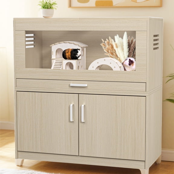 YIYADO Wooden hamster cage, hamster cage with separate storage cabinet, ventilated guinea pig cage, pet villa, pet supplies, Brown
