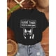 thumbnail image 1 of Women's Cute Cat Graphic Tee - Casual Short Sleeve Round Neck T-Shirt with "Llegue tarde" Print, Black Polyester Blend for Spring/Summer/Fall, 1 of 5