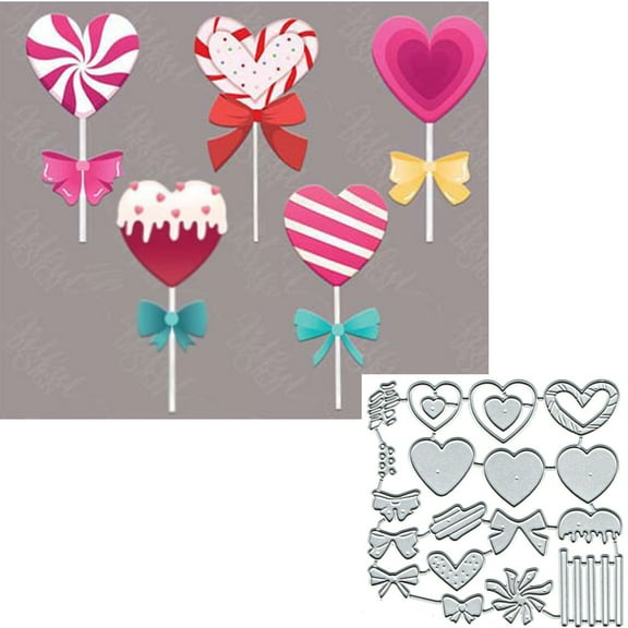 Valentine Lollipop Metal Cutting Die Cuts, Valentine Lollipop Embossing Stencils DIY Crafts Cards Cutting Dies Cuts for DIY Embossing Card Making Photo Decorative Paper Dies Scrapbooking