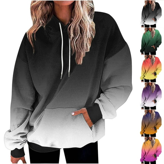 Brondbend Women's Fashion Hoodies Sweatshirts Womens Long Sleeved Gradient Color Front Pocket Casual Pullover with Drawstring Oversized Fall Winter Comfortable Top(Army Green)