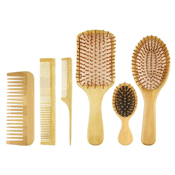 BetterZ 6Pcs Hair Brush Eco-friendly Natural Bamboo Narrow-Tooth Comb  Pointed Tail Detangling Brush Set for Home 