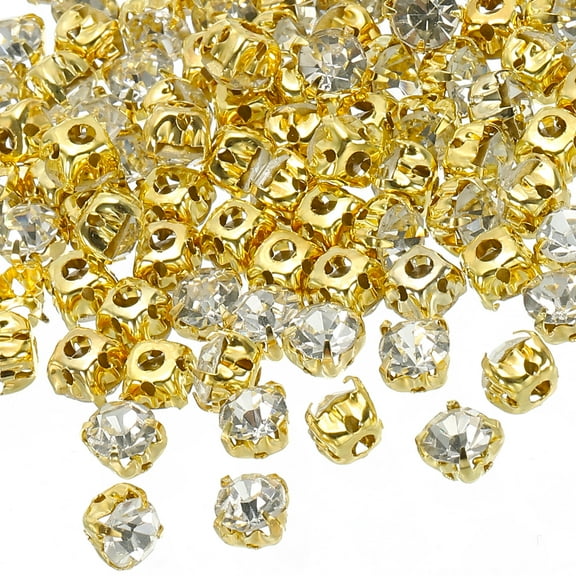 Uxcell 5 mm Sew on Rhinestones Crystals Glass Metal Base Flower Claw Gems, White 100 Pcs