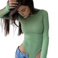 thumbnail image 1 of Justaucorps à Manches Longues Col Rond pour Femmes, Sensation Deux Pièces, Vert Clair, P, 1 of 9