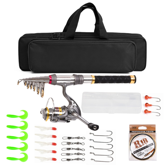 Carbon Fiber Telescopic Fishing Rod (1.5M) with LE1000 Spinning Reel, 600D Oxford Cloth Tackle Bag, and Complete Accessories Kit – Lightweight Portable Combo for Beginners & Pros, Includes Lures,