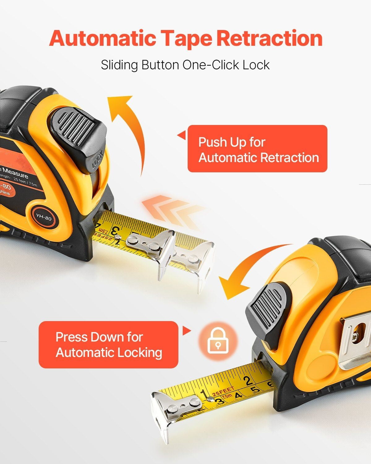 Tape Measure 25ft 2 Pack, Retractable Imperial Metric, Durable ABS Shell & 55# Carbon Steel