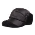 thumbnail image 2 of Mens‘ Leather Hat Winter Warm Trapper Outdoor Hunting Ear Flap Baseball Cap with Brim, 2 of 2