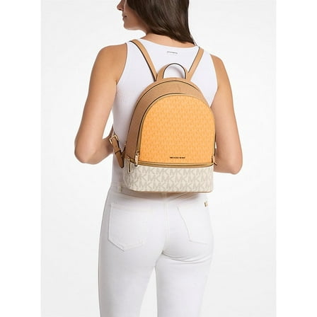 Michael Kors Rhea Medium Color-Block Signature Logo Backpack-Pop Orange  Multi